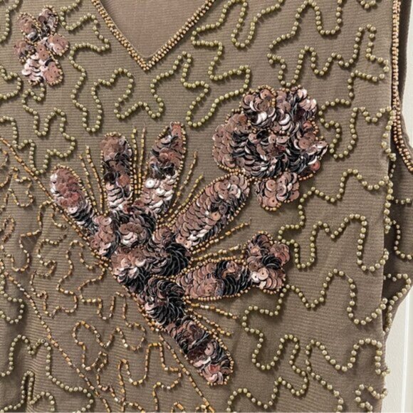 Vintage Embellished Sequin Sleeveless Top Brown - Picture 6 of 11
